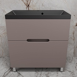 Style Line Тумба с кварцевой раковиной антрацит Матис 80 тауп темный – фотография-2